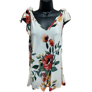Hyped Unicorn Womens Tank Top Size Large Sleeveless V-neck White Floral Shirt L